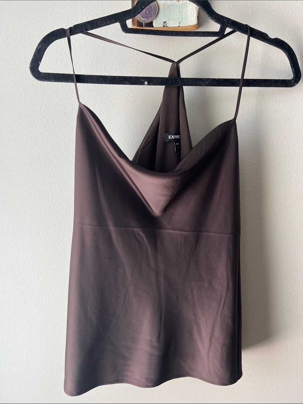 Express Chocolate Brown Satin Cowl Neck Camisole